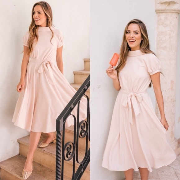 Girl Meets Glam Eleanor Tie Waist Twill Dress Bridal Cocktail Minimalist size 8 - Picture 10 of 11